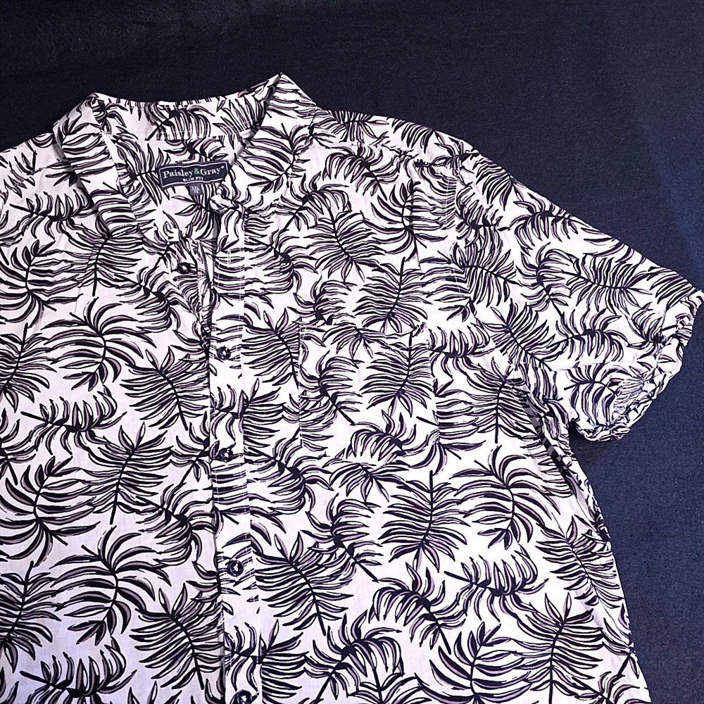 Paisley & Gray Button Down Mens XXL White Black Palm Leaf Slim Fit Linen Blend